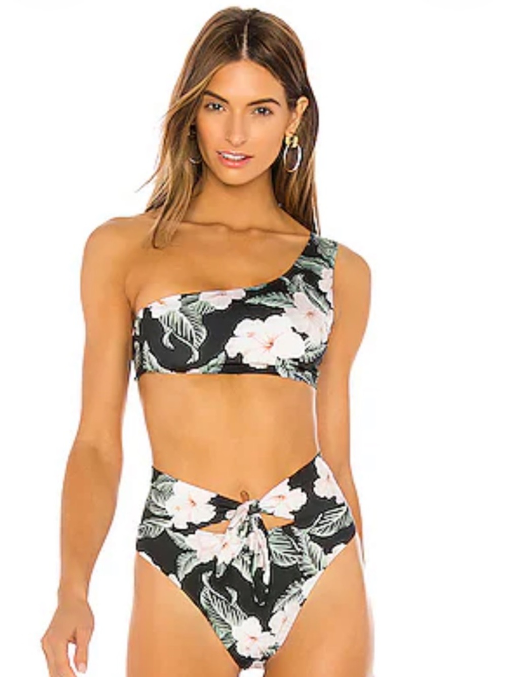 Beach Riot Black Floral One-Shoulder Bikini Set